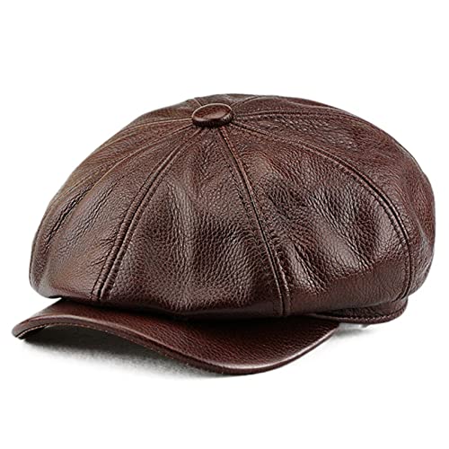 Herren Newsboy Cap aus Leder Schiebermütze mit Schirm Baker Boy Hut Schirmmützen Barett Cap Gatsby Cap Newsboy Driving Cabbie ​Baskenmütze von HNVAVQ