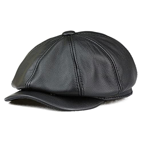 Herren Newsboy Cap aus Leder Schiebermütze mit Schirm Baker Boy Hut Schirmmützen Barett Cap Gatsby Cap Newsboy Driving Cabbie ​Baskenmütze von HNVAVQ