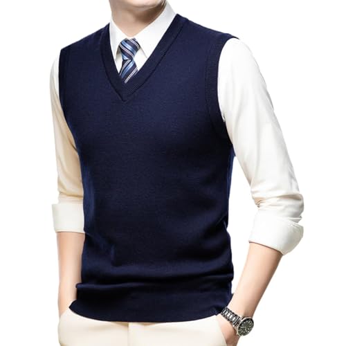 Herren Pullunder 100% Wolle Strickweste Ärmellose Klassische Pullover Freizeit Business Weste Wollweste Herbst Winter von HNVAVQ