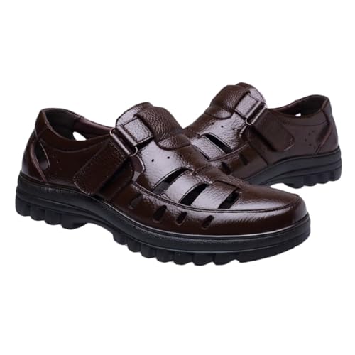 Herren Sandalen,Sommer Leder Geschlossene Zehe Fischer Sandalen Outdoor Wandern Sportschuhe Wasserdichte Strand Sandale von HNVAVQ