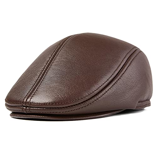 Herren Schiebermütze Schirmmütze Gatsby Kappe Newsboy Flat Cap Leder Mütze mit Ohrenklappen Barett Cap von HNVAVQ