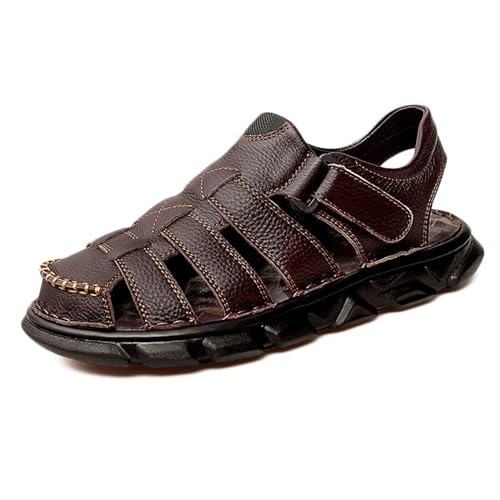 Herren Sport Sandalen Geschlossene Zehe Outdoor Wandern Sandalen Leder Sportlich Casual Sandalen Wasser Schuhe von HNVAVQ