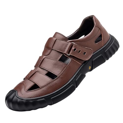 Leder Sandalen Herren Trekkingsandalen Wanderschuhe Atmungsaktive Sandale Closed Toe Outdoor Sommer Strand Wasser Fischer Wandersandale von HNVAVQ