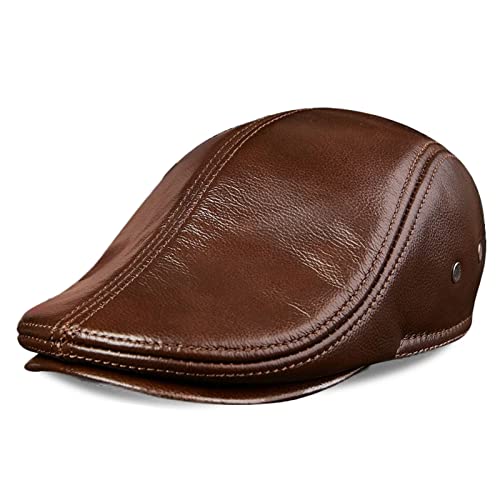 Leder Schiebermütze Herren mit Ohrenklappen - Flat Kappe -Schirmmütze Herbst/Winter - Herrenmütze Flat Cap von HNVAVQ