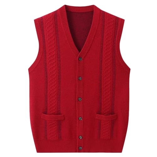 Pullunder Herren V Ausschnitt Ärmellos Knopf Strickweste Strickjacke für Herbst Winter Herren Gilet,100% reines Kaschmir von HNVAVQ