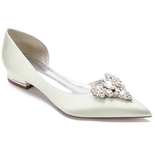 Satin Wedding Flats for Bride Low Heels Dress Sandals Closed Pointed Toe Bridal Shoes Wedding Shoes for Prom Evening Party von HNVAVQ