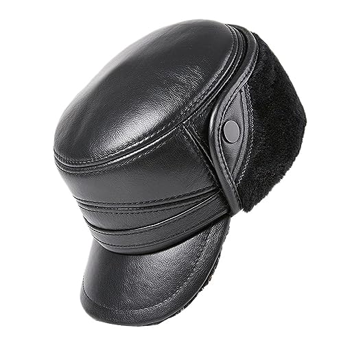 Trappermütze Herren Winter Leder Fliegermützen mit Ohrenschutz Warm Kappe Baseballmütze Baseballkappe Schirmmütze von HNVAVQ