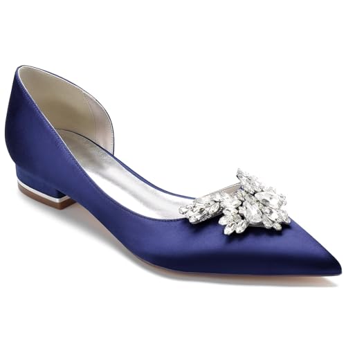 Women's Pointed Toe Pumps Satin Wedding Shoes for Bride Flats Bridal Shoes Formal Prom Party Dress Pumps Sandals Ballet Flats with Rhinestone,2.5cm Low Heels Women's Pointed Toe Pumps Satin Wedding Shoes for Bride Flats Bridal Shoes Formal Prom Party Dress Pumps Sandals Ballet Flats with Rhinestone,2.5cm Low Heels von HNVAVQ
