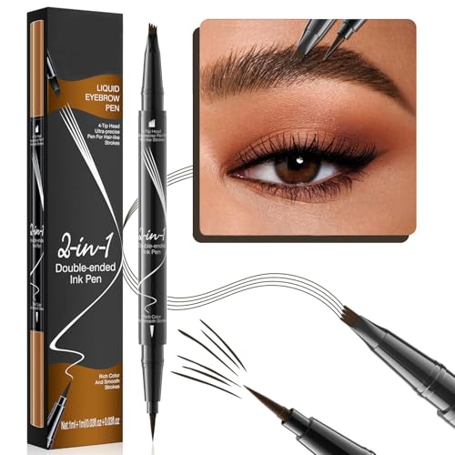 Augenbrauenstift härchenzeichnung Wasserfest, 4 Gabelspitze 2-in-1 Dual-Ended Microblading Augenbrauenstift, Wischfest Eyebrow Pencil Kann Leicht Natürliche Augenbrauenfarbe (Dunkelbraun) von HNYGS-EU