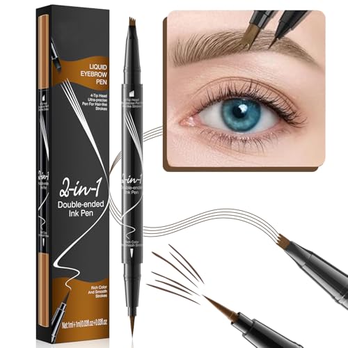 Augenbrauenstift härchenzeichnung Wasserfest, 4 Gabelspitze 2-in-1 Dual-Ended Microblading Augenbrauenstift, Wischfest Eyebrow Pencil Kann Leicht Natürliche Augenbrauenfarbe (Hellbraun) von HNYGS-EU