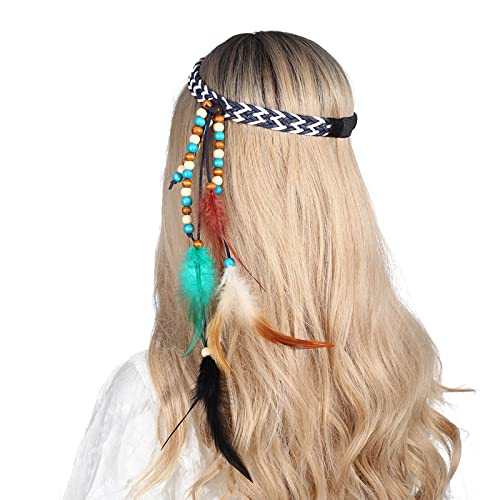 Buntes Haarband mit Federn und Perlen für Damen, ethnischer Haarreif, Halloween, Hochzeit, Party, Braut, Haarschmuck, ethnische Stirnbänder für Frauen von HNsdsvcd