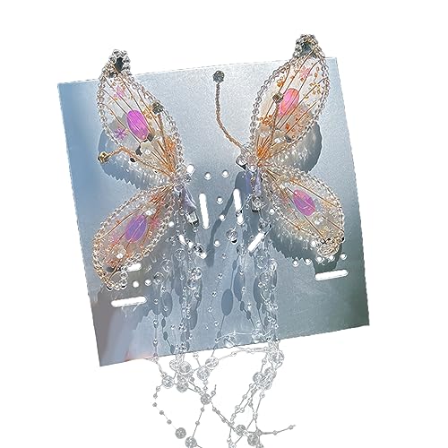 Dekorative Haarspangen, elegante Schmetterlings-Ohr-Kopfbedeckung, modische Haarnadeln für Frauen und Mädchen, Kristall-Fransen, Haarspange, Schmetterling, glitzernde Haarspangen von HNsdsvcd