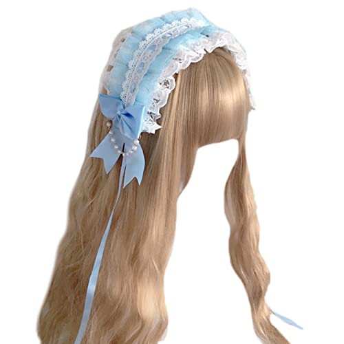 Elegantes plissiertes Spitzen-Stirnband, Schleifen-Dekor, Haarreif, niedlicher Live-Broadcast-Haarhalter, Cosplay-Kopfbedeckung für Mädchen, Spitzen-Stirnbänder für Frauen, zum Waschen des Gesichts, von HNsdsvcd