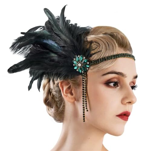 Feder-Stirnbänder für Damen, handgefertigt, Haar-Accessoires für Damen, Maskerade-Kopfschmuck, 1920er Jahre, Art Decros, funkelnde Stirnbänder für Mädchen von HNsdsvcd