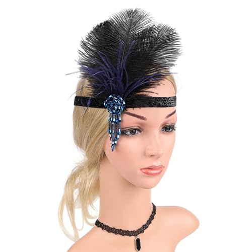 Glitzerndes Haarband für Damen, 1920er-Jahre, Flapper-Kopfschmuck, Zubehör für Maskerade, Party, elegantes Feder-Glitzer-Haarband, Vintage-Feder-Stirnband von HNsdsvcd