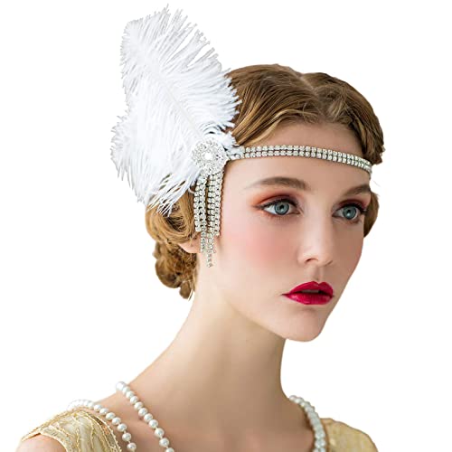 Glitzerndes Haarband für Damen, Flapper-Kopfschmuck, Zubehör für Gatsby-Party, elegantes Feder-Stirnband, Feder-Stirnbänder für Damen von HNsdsvcd