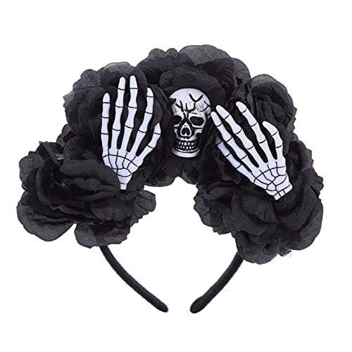 Gothic-Totenkopf-Stirnband, Gothic-Blumenkronen für Damen, Skelett-Hand-Stirnband, Halloween-Stirnband, Tag der Toten, Stirnband, Gothic-Blumenkronen für Frauen von HNsdsvcd