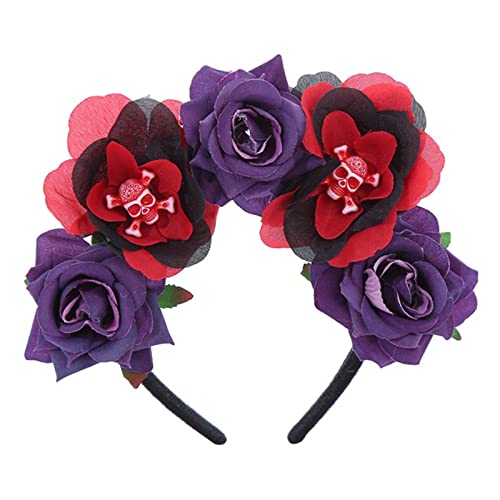 Gothic-Totenkopf-Stirnband, Halloween-Haarband, Gothic-Blumenkronen für Frauen, Tag der Toten, Stirnband, Gothic-Blumenkronen für Frauen von HNsdsvcd