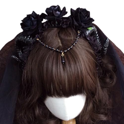 Halloween-Rosen-Schleier-Stirnband, schwarz, Gothic-Haarbänder, Blumen-Haarreifen, Kopfschmuck, Damen, Blumen-Stirnband, Haarkränze von HNsdsvcd