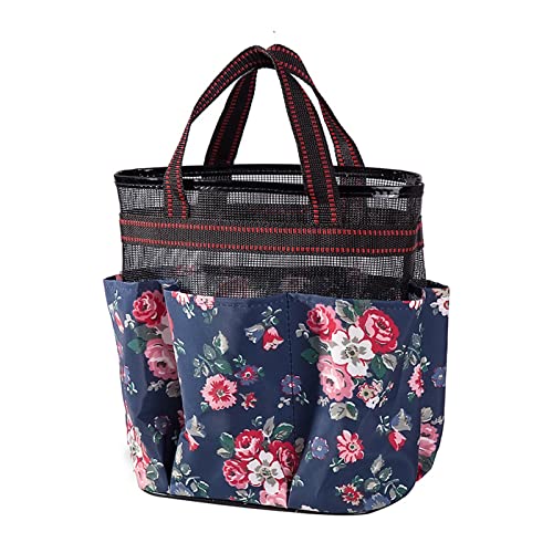 Netz-Duschtasche, Blumenmuster, tragbar, Kulturbeutel für Studentenwohnheim, Bad, Duschtasche für Damen und Herren, schwarz, leichte Pflegetasche, dunkelblau von HNsdsvcd