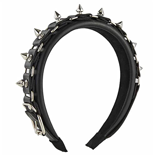 Punk-Stirnband, Stachel-Stirnband, Gothic-Stil, Tiaras, Nieten-Stirnband, Leder, Stachel-Kopfbedeckung, Rock-Stirnband für Herren, Steampunk-Nieten-Stirnband von HNsdsvcd