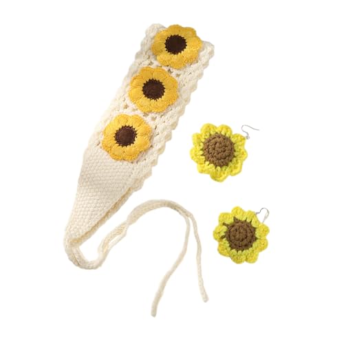 Sonnenblumen-Ohrringe, Haarbänder-Set, Foto-Requisiten, Blumenohrringe, Party-Kopfschmuck, Bohemia-Stirnband für Musikfestivals, Blumen-Haarband von HNsdsvcd