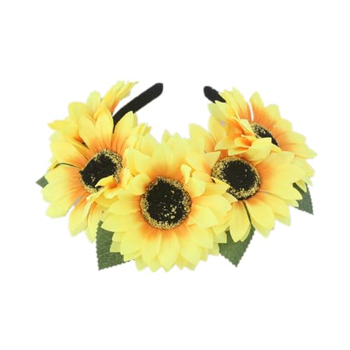 Temperament Blume Stirnband ethnische Haarreifen Mädchen Frau Karneval Party Kopfbedeckung mit realistischer Sonnenblume Blume Stirnband Blume Blume Erwachsene Blume Stirnband von HNsdsvcd