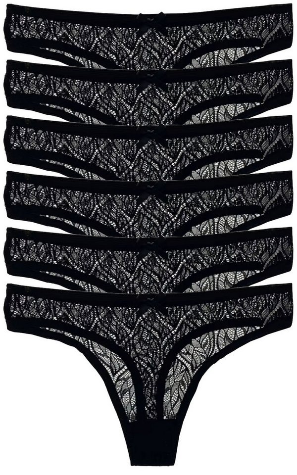HO-Ersoka Stringtanga Damen Strings Spitze Set 3/6 Stück Tangas Slips schwarz/weiß (Packung, 3er Set, 6er Set) von HO-Ersoka