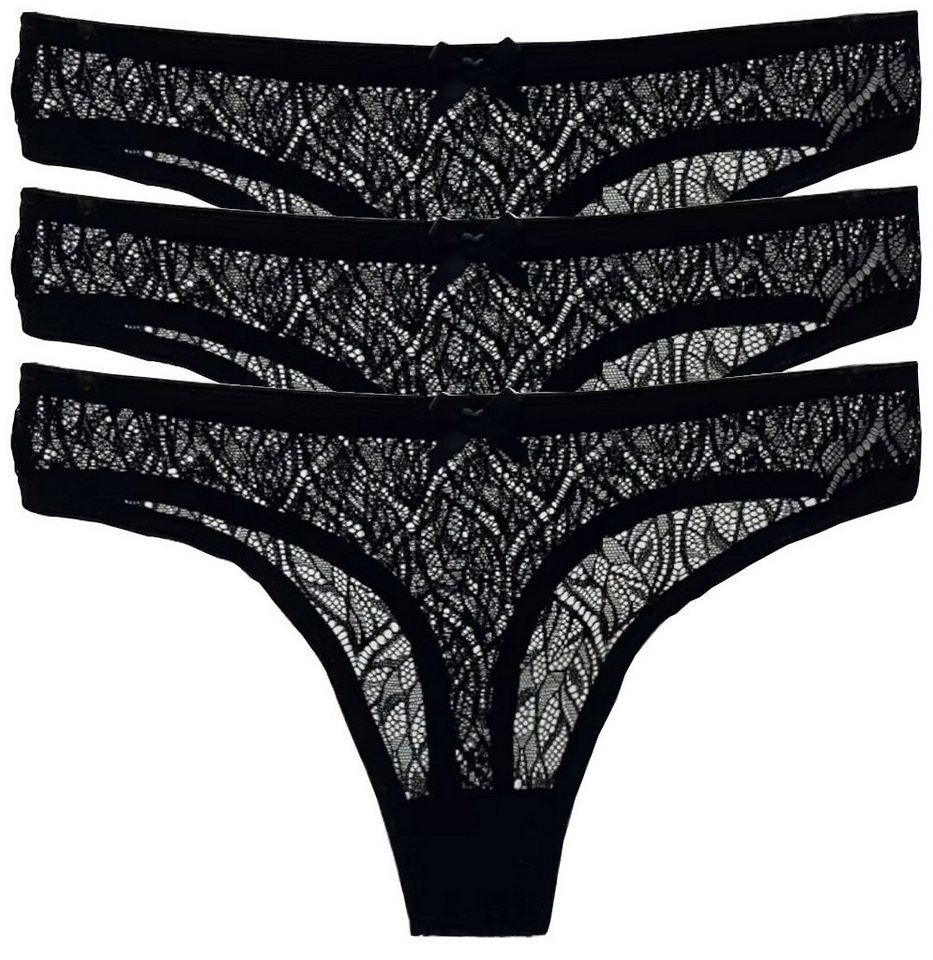 HO-Ersoka Stringtanga Damen Strings Spitze Set 3/6 Stück Tangas Slips schwarz/weiß (Packung, 3er Set, 6er Set) von HO-Ersoka