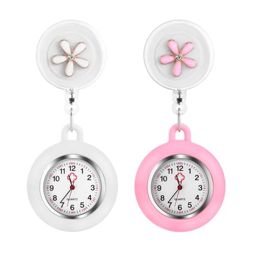 HO-SFSM 2 Stück Krankenschwester Uhr, Einziehbar Taschenuhr Schwesternuhr, Krankenschwester Uhren mit Clip für Damen Herren Pfleger Ärzte Zubehör von HO-SFSM