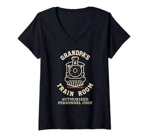 Damen Modelleisenbahn Opa Eisenbahn Hobby Dampflokomotive Layout Bauen T-Shirt mit V-Ausschnitt Damen Modelleisenbahn Opa Eisenbahn Hobby Dampflokomotive Layout Bauen T-Shirt mit V-Ausschnitt von HO Scale Railway Enthusiast Engineer Train Club