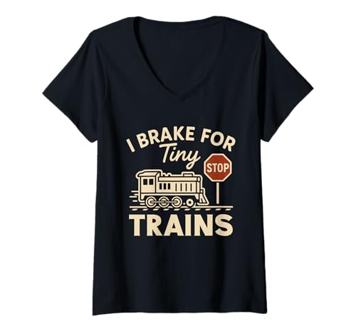 Damen Modelleisenbahn Opa Eisenbahn Hobby Dampflokomotive Layout Bauen T-Shirt mit V-Ausschnitt Damen Modelleisenbahn Opa Eisenbahn Hobby Dampflokomotive Layout Bauen T-Shirt mit V-Ausschnitt von HO Scale Railway Enthusiast Engineer Train Club