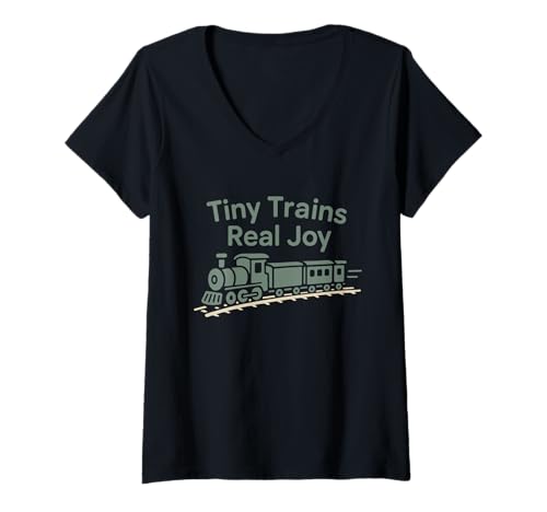 Damen Modelleisenbahn Opa Eisenbahn Hobby Dampflokomotive Layout Bauen T-Shirt mit V-Ausschnitt Damen Modelleisenbahn Opa Eisenbahn Hobby Dampflokomotive Layout Bauen T-Shirt mit V-Ausschnitt von HO Scale Railway Enthusiast Engineer Train Club
