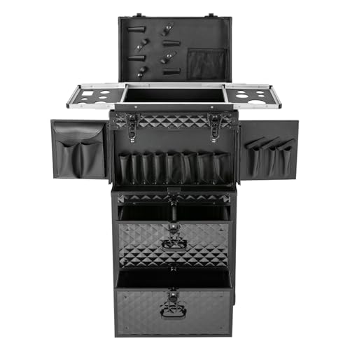 HOARLICN Friseur Rolling Fall, Rollender Schminkkoffer Makeup Box Kosmetikkoffer Mit 4 Universalrollen Schminktasche Mit Bremsen Kosmetikaufbewahrungs-Organizer Für Unterwegs Make-Up Haarstyling von HOARLICN