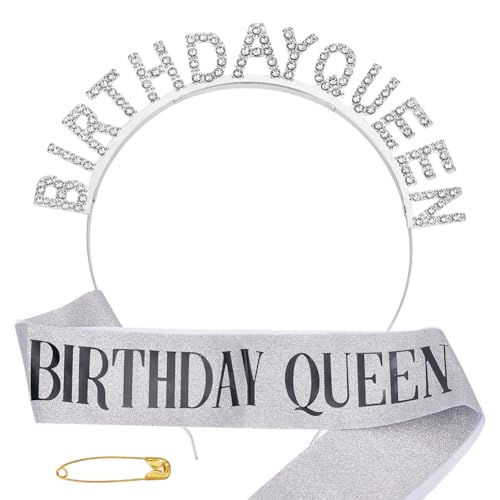 HOBBIESAY 1 Stück Geburtstagskopfband Mit Stoffträgern Rhinestone Happy Birthday Kopfschmuck Platin Party Zubehör Prinzessinnen Krone Für Frauen Dekoration von HOBBIESAY