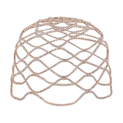 HOBBIESAY 1 Stück Goldene Strass nkopfketten Kristallkappe Kopfschmuck Elegante Braut Haar Accessoires Haarkette Hut Für Frauen Party Festival DIY Dekoration Größe 8.5(1) cm Durchmesser von HOBBIESAY