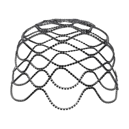 HOBBIESAY 1 Stück Schwarze Kristallkappe Kopfschmuck Strass nkopfkette Elegante Haarkette Hut Gothic Haarschmuck Für Frauen Brautparty Festival DIY Dekoration Größe 8.5(1) cm Durchmesser von HOBBIESAY