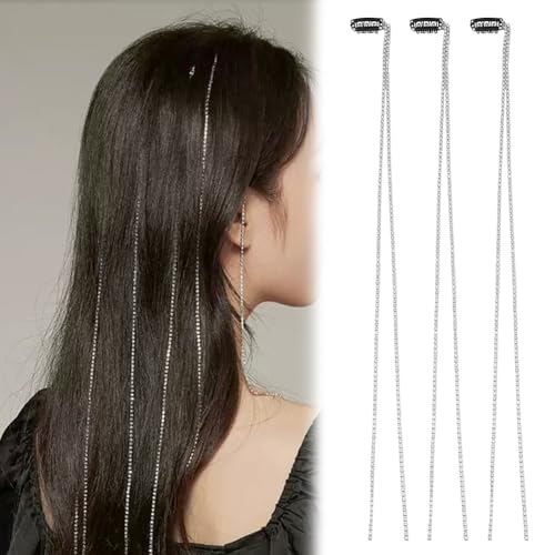 HOBBIESAY 10 Stück 2 Stile Strass Haarketten 17.7 Zoll Strass Quaste Haarspange Haarnadel Bling Kristall Haarverlängerung Kopfkette Lange Haarsträhnenklammern Für Frauen Mädchen Haarschmuck von HOBBIESAY