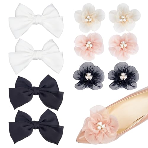 HOBBIESAY 10 Stück 5 Stile Satin Schleifen Schuh Clips Schwarze Schleife Abnehmbare Schuhschnalle Blumen Strasssteine Schmuck Accessoires Für Damen Hochzeit Absatzschuhe von HOBBIESAY