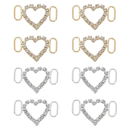 HOBBIESAY 2 Farbe 8 Stück Schnürsenkel Anhänger Für Turnschuhe Herzform Schuhschmuck Golden Silberner Strass Schnürsenkel Clips Für Damen Freizeitschuhe Zubehör von HOBBIESAY