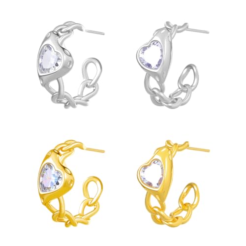 HOBBIESAY 2 Paar Creolen Mit Strass Ohrsteckern Huggie Ohrringe Für Damen 2 Farben Legierung Runde Creolen Minimalistisch Zierlicher Schmuck Für Den Alltag Geschenk 0.85(6) cm Durchmesser von HOBBIESAY