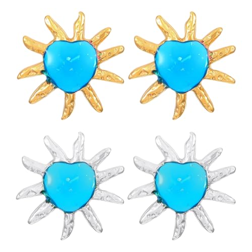 HOBBIESAY 2 Paar Ohrstecker Aus Edelstahl Sonnenohrringe Mit Tiefhimmelblauem Herz Strass Ohrstecker Ohrstecker Befunde Für Frauen Geschenkset 0.7(1) cm von HOBBIESAY