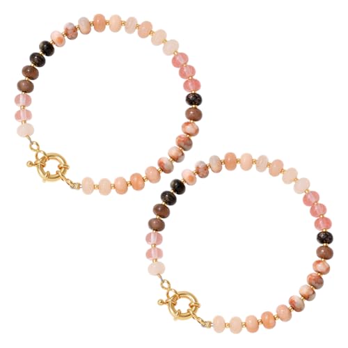 HOBBIESAY 2 Perlenarmbänder Mit Farbverlauf Pink Natürliche Edelsteinperlen Stretch Cuff Armbänder Für Damen von HOBBIESAY