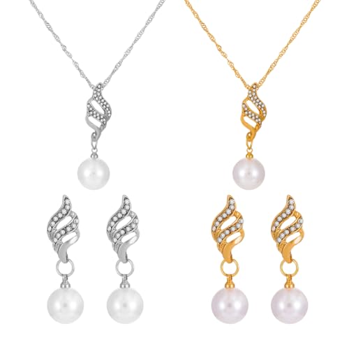 HOBBIESAY 2 Stück 2 Farben Perlenanhänger Halsketten Set Perlenkette Und Tropfenohrringe Für Frauen Perlenschmuck Set Geschenk Für Freundin Brautjungfer Muttertag Valentinstag von HOBBIESAY