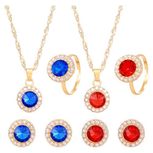 HOBBIESAY 2 Stück 2 Farben Strass Anhänger Halskette Kristall Fingerring Schmuckset Verstellbar Rund Zirkonia Schmuckset Für Frauen Geburtstag Jahrestag Hochzeitsgeschenk von HOBBIESAY