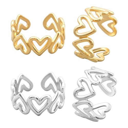 HOBBIESAY 2 Stück Herz Offene Ringsets Aus Edelstahl Verstellbare Stapelbare Liebesringe in Gold Silber Für Frauen Hochzeit Geburtstag Party Dekoration von HOBBIESAY