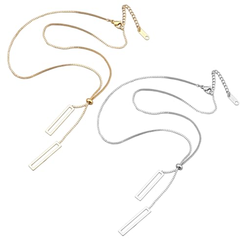 HOBBIESAY 2 Stück Hohles Rechteck Anhänger Halskettenset Einfache Geometrische Halskette für Frauen Gold Silber Eleganter Halsketten Edelstahl Halsketten Schmuck 18.78 Zoll Mit 28x5.5mm Rechteck von HOBBIESAY