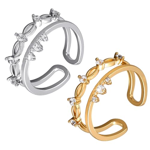 HOBBIESAY 2 Stück Mehrlagige Strass Öffnungsringe Kristall Mehrlagige Offene Ring Sets Verstellbarer Offener Ring Trendige Stapelbare Fingerringe Für Frauen Hochzeit Geburtstag Party Dekoration von HOBBIESAY