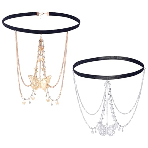 HOBBIESAY 2 Stück Oberschenkelketten Goldene Silber Schmetterling Beinketten Vintage Oberschenkel Beinkette Legierung Oberschenkel Körperkette Schmuck Für Frauen Geschenke von HOBBIESAY