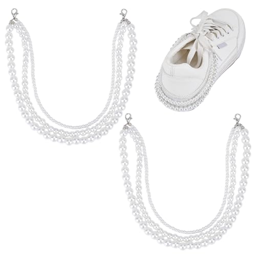 HOBBIESAY 2 Stück Perlen Schuhketten 28.5cm Weiße Perlen Schuhdekorationsketten Perlen Schnürsenkel Charms Schuh Mithelfer Für Damen Sneaker Dekoration von HOBBIESAY